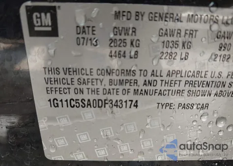 2013 Chevrolet Malibu 1Lt from USA, damaged, VIN 1G11C5SA0DF343174